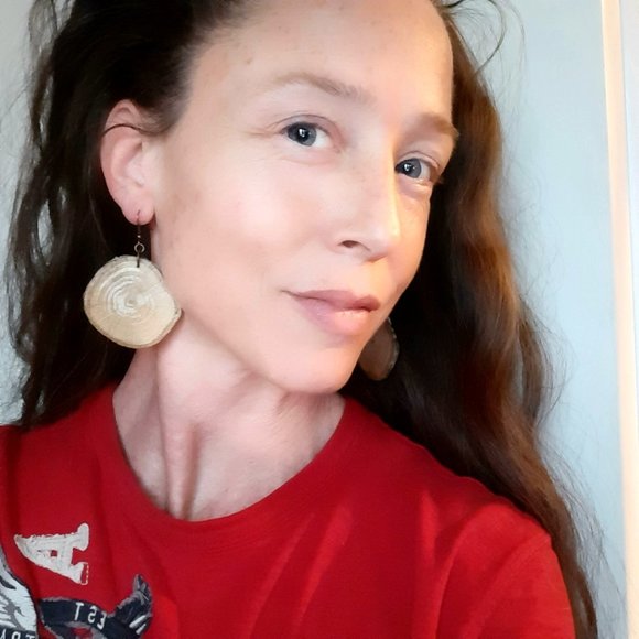 Christmas SALE Wood Slice Earrings Dangle Statement Jewelry Nature - Picture 1 of 6